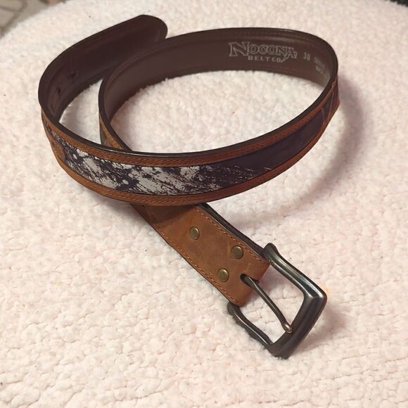 NOCONA BELT Size 30 Brown Leather Camo Hole Support Double Line Stitch - Picture 1 of 6